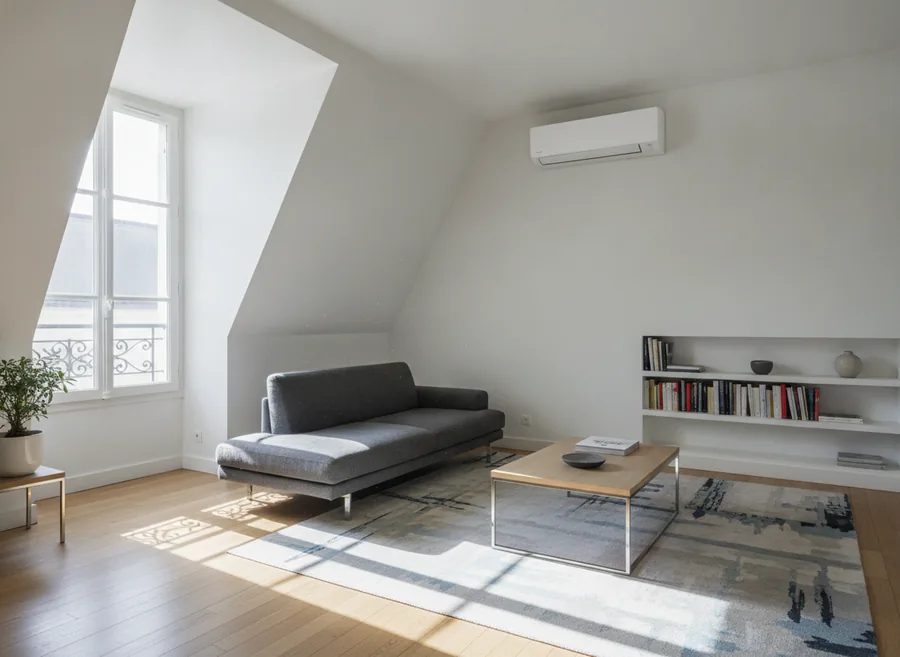 Splits de climatisation réversible installés dans un appartement de dernier étage à Vandœuvre